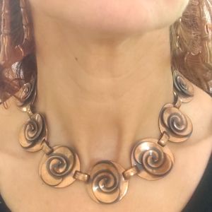 Vintage Mid-Century Modern Designer Rebajes Oversized Copper Necklace
